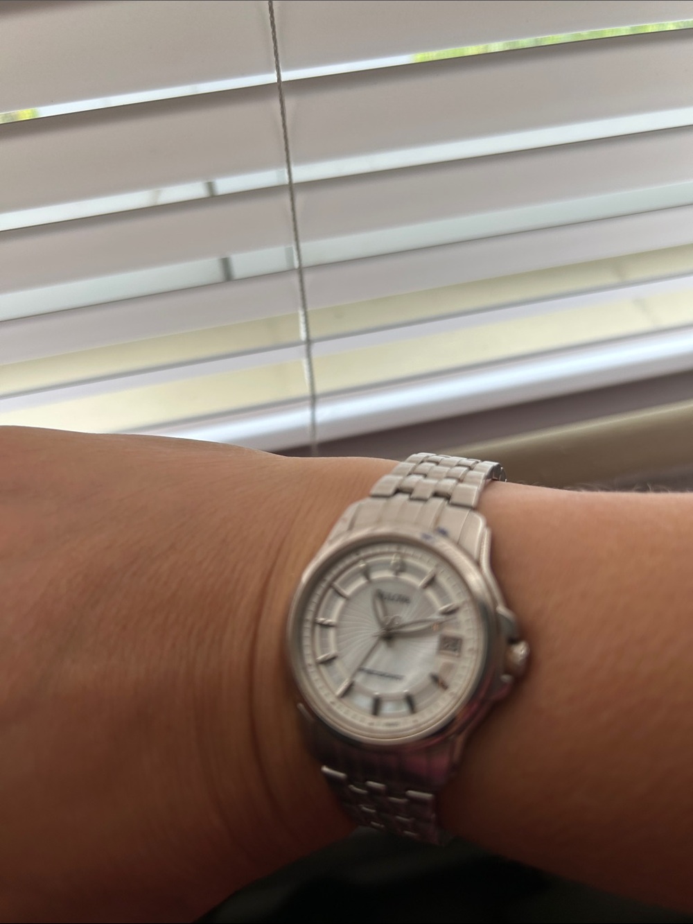 Bulova Silver and White Women's Stainless Steel Bracelet Watch with Date